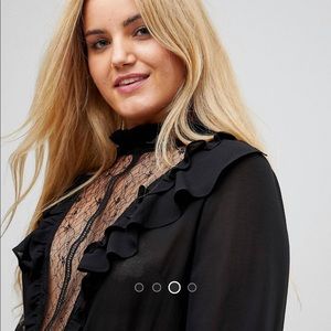 Alice & You high neck smock top w/ lace insert & balloon sleeves